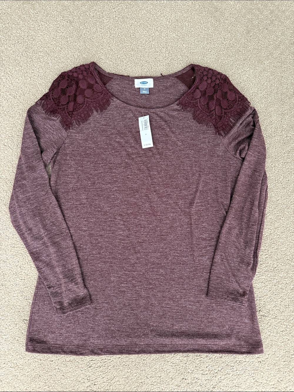 Old Navy Lace-Shoulder Long Sleeve Top - Maroon